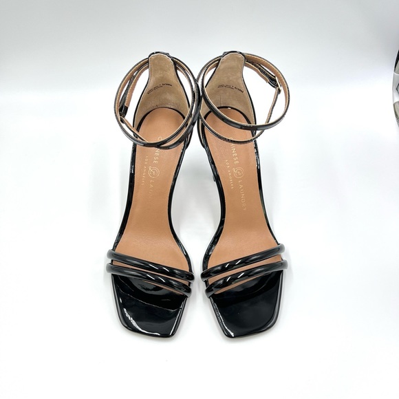 Chinese Laundry Faux Vegan Black Patent Leather Ankle Strap Dress Sandals Heels - Picture 2 of 13